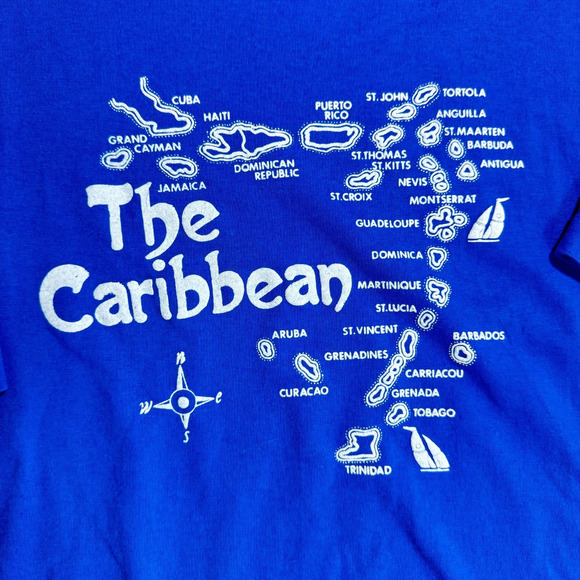 Hanes Fifty Fifty Royal Blue Caribbean Islands Map Graphic T Shirt Size Large - Picture 4 of 7